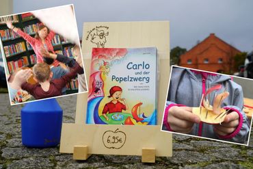 Kinderbuch: Carlo und der Popelzwerg - Bewegung bei der Lesung und gebasteltes Apfelschiffchen Kinderbuch: Carlo und der Popelzwerg - Bewegungsteil bei der Lesung und ein von Kindern gebasteltes Apfelschiffchen