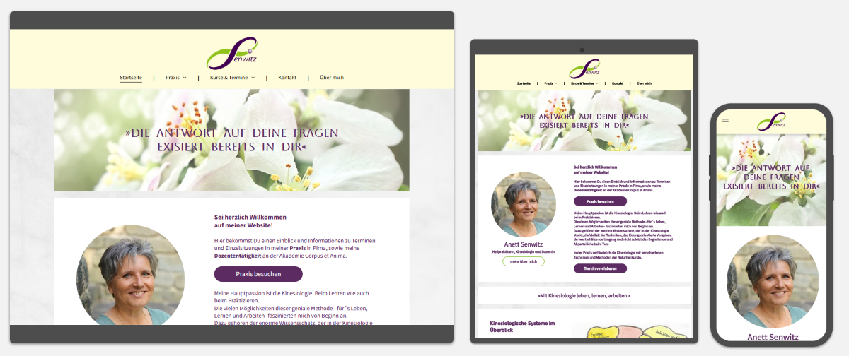 Websitevorschau: Anett Senwitz - Kinesiologin, Heilpraktikerin