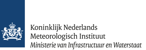 Logo of the Koninklijk Nederlands Meteorologisch Instituut, Ministry of Infrastructure and Water Management, on blue background