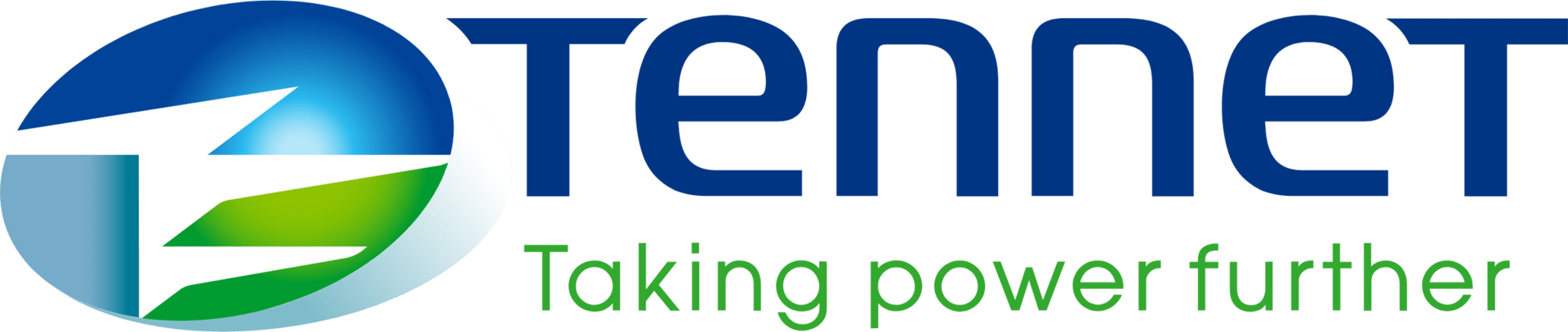 Het Tennet-logo met een blauwgroen wereldbolpictogram en de groene slogan