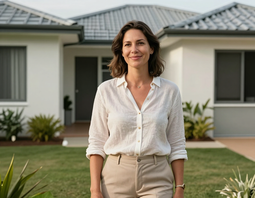 Melissa Steedman in front of a Northern Gold Coast home