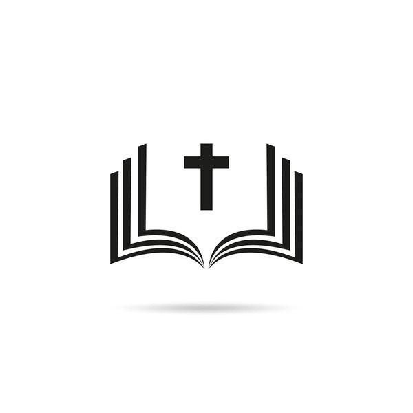 An open bible with a cross on it.