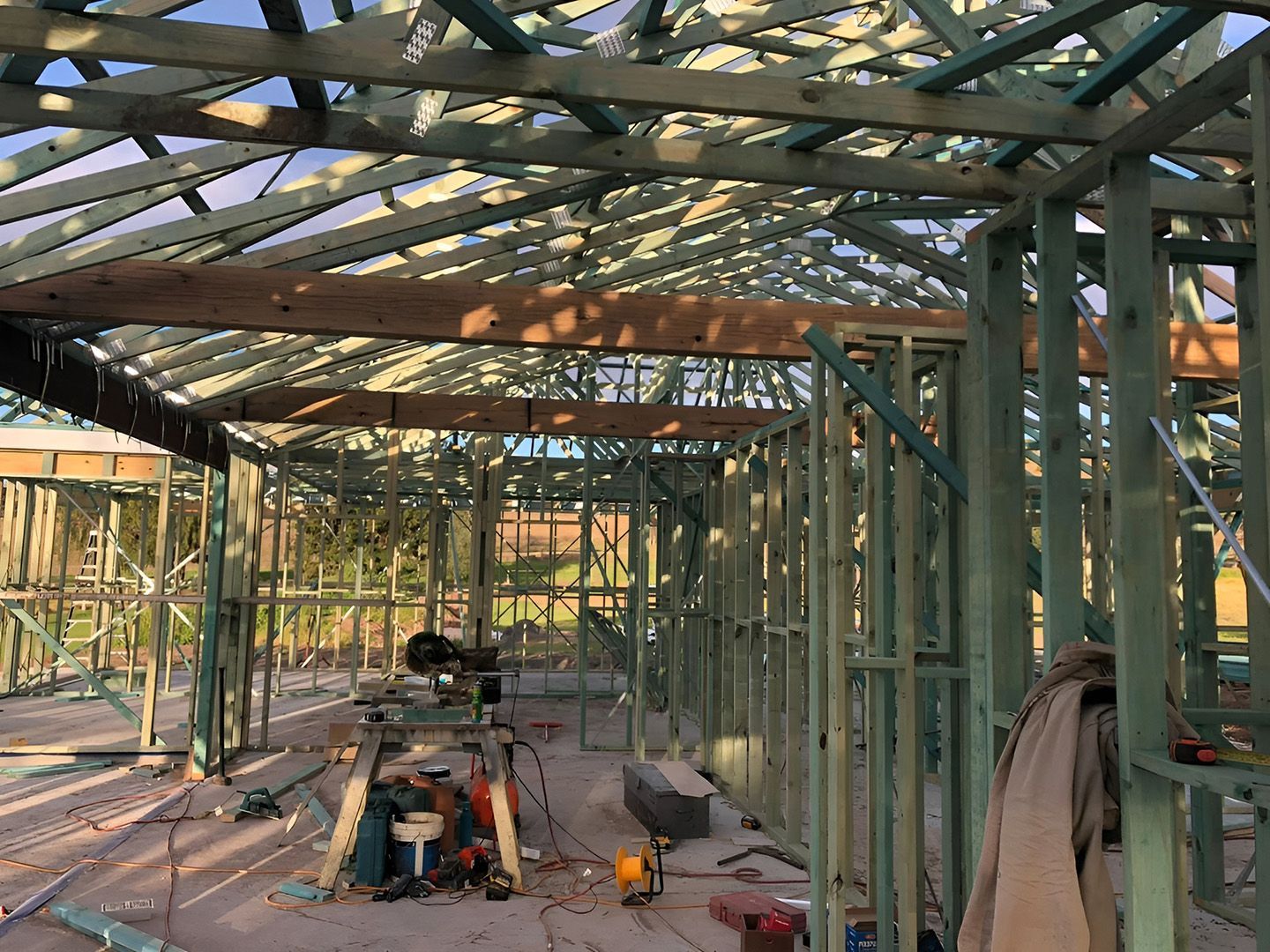 Timber Roof Truss Frame During New House Construction
