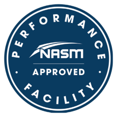 NASM Approved Performance Facility logo in blue and white circular badge