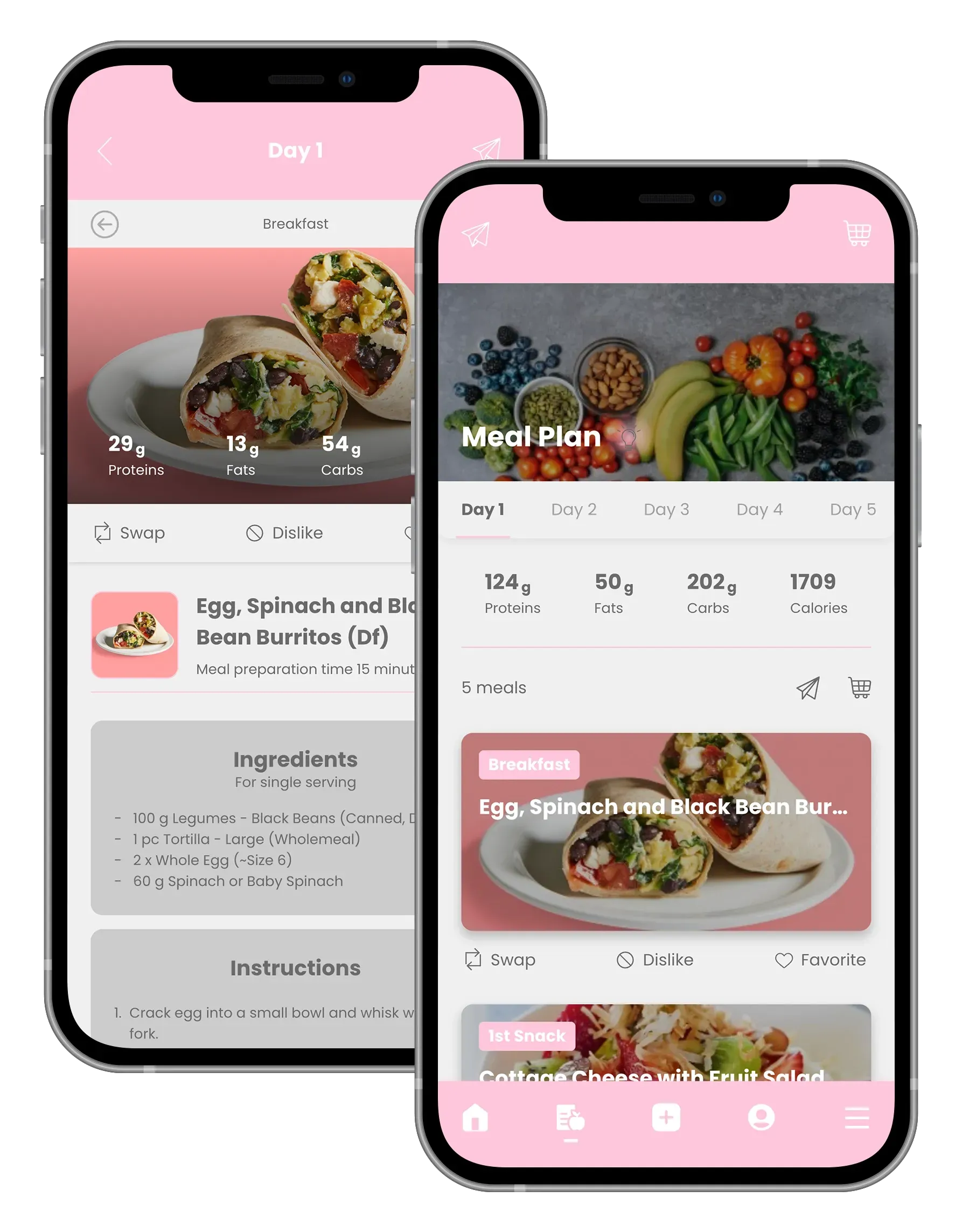 Two overlapping smartphone mockups with blank white screens.