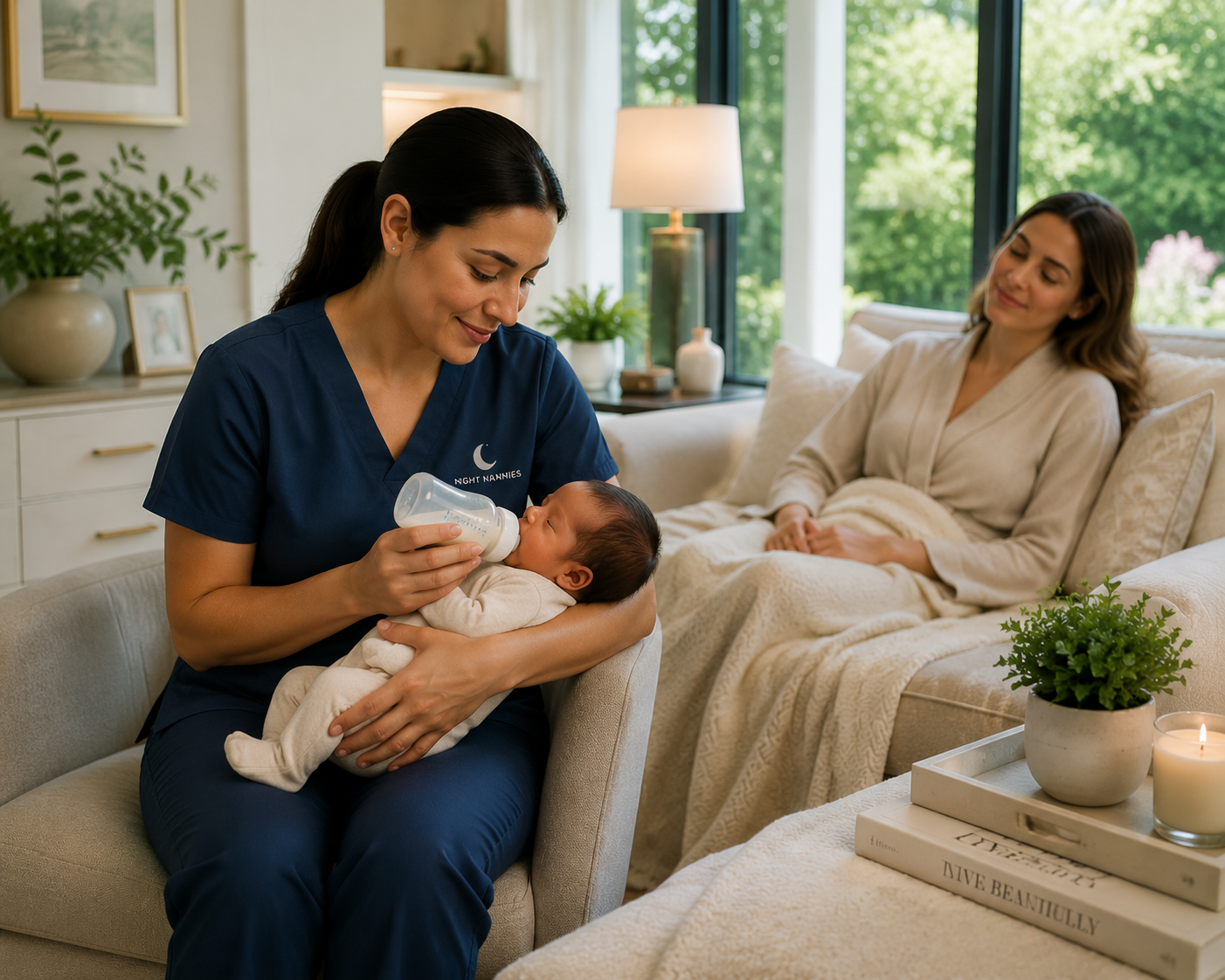 baby nurse feeding newborn at home care