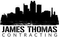 Black silhouette of a city skyline over a textured bar, with 