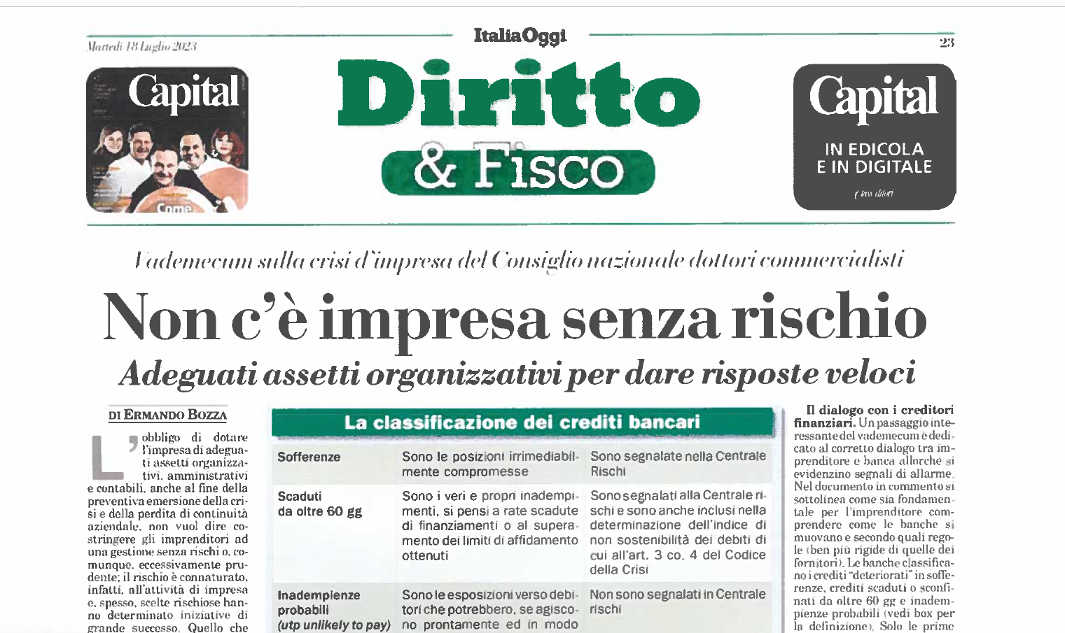 Articolo pubblicato su Italia Oggi a cura del nostro socio Ermando Bozza