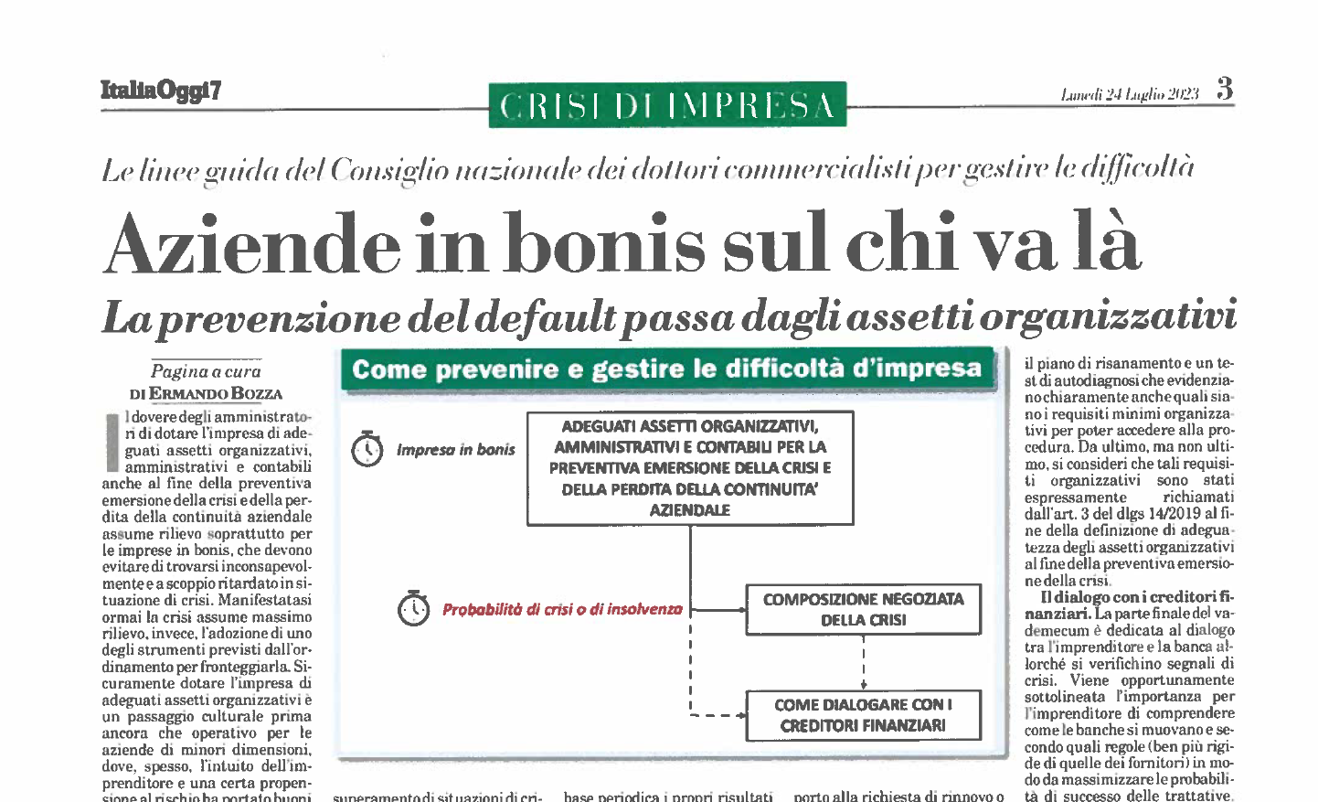 Articolo pubblicato su Italia Oggi a cura del nostro socio Ermando Bozza