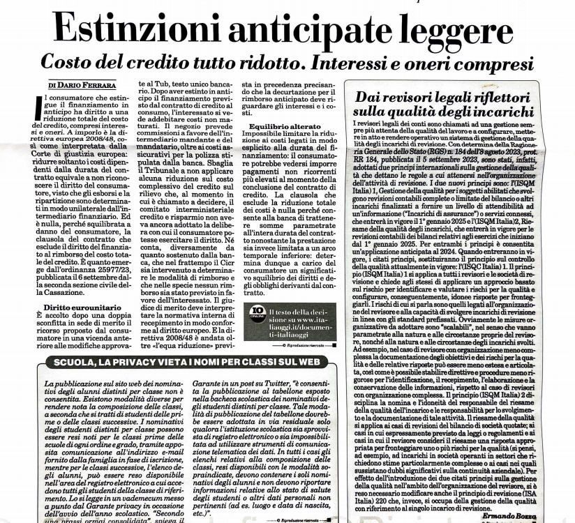 Articolo pubblicato su Italia Oggi a cura del nostro socio Ermando Bozza