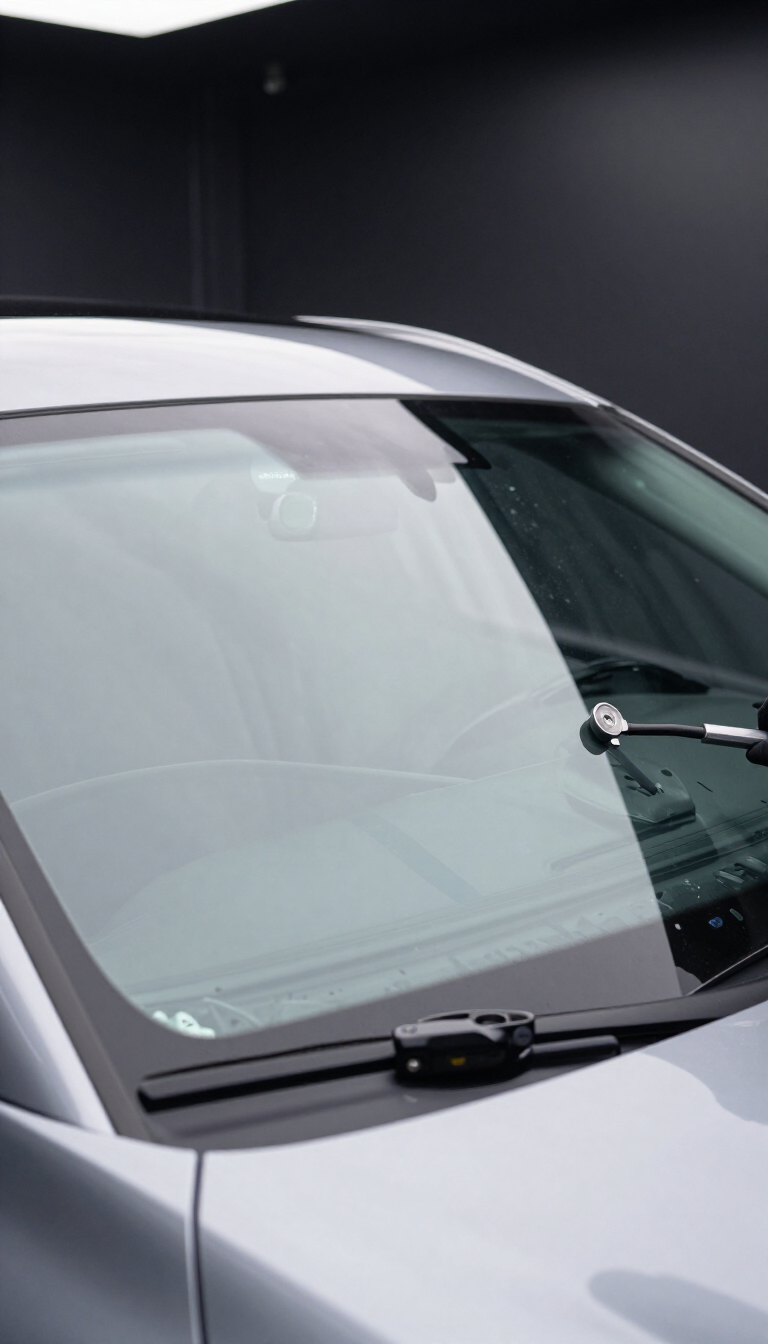 Windshield replacement in progress