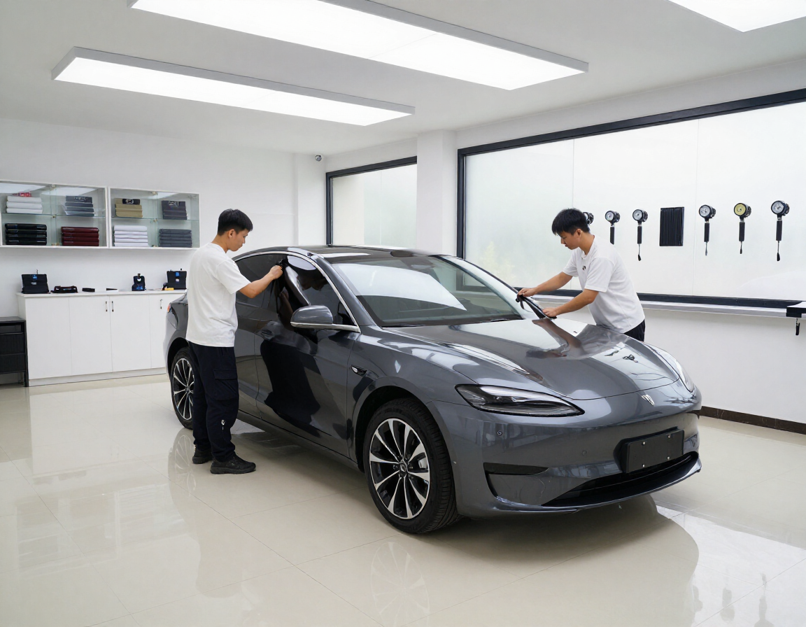 $99 Tint Club showroom window tint installation in progress