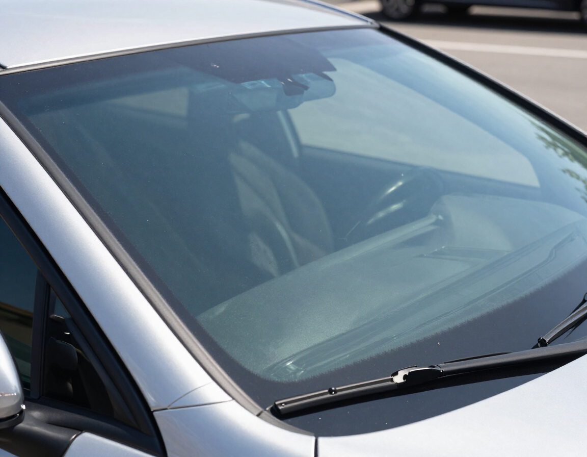 Windshield visor strip tint installation on vehicle