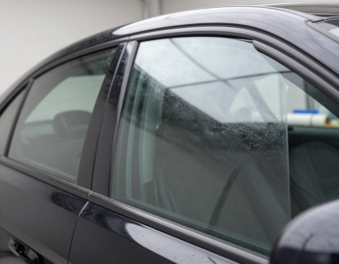 Ceramic window tint installation close-up showing film clarity