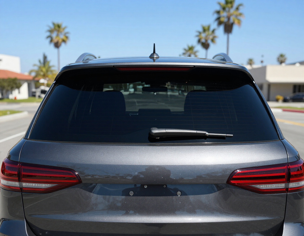 SUV with dark privacy window tint on rear and side windows