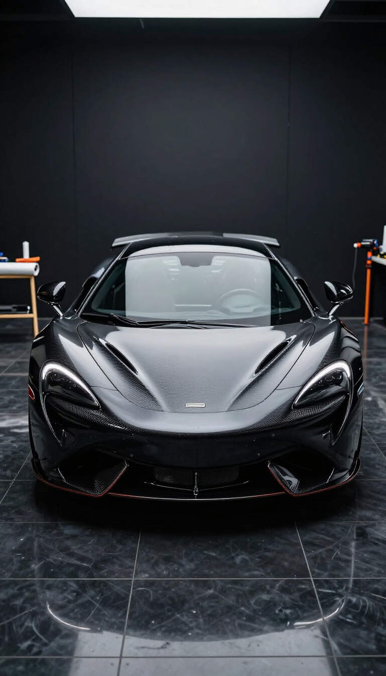 Vinyl wrap installation on sports car