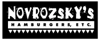 A black and white logo for novrozsky 's hamburgers , etc.