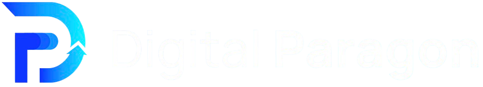 Blue-and-white stylized P logo on a white background
