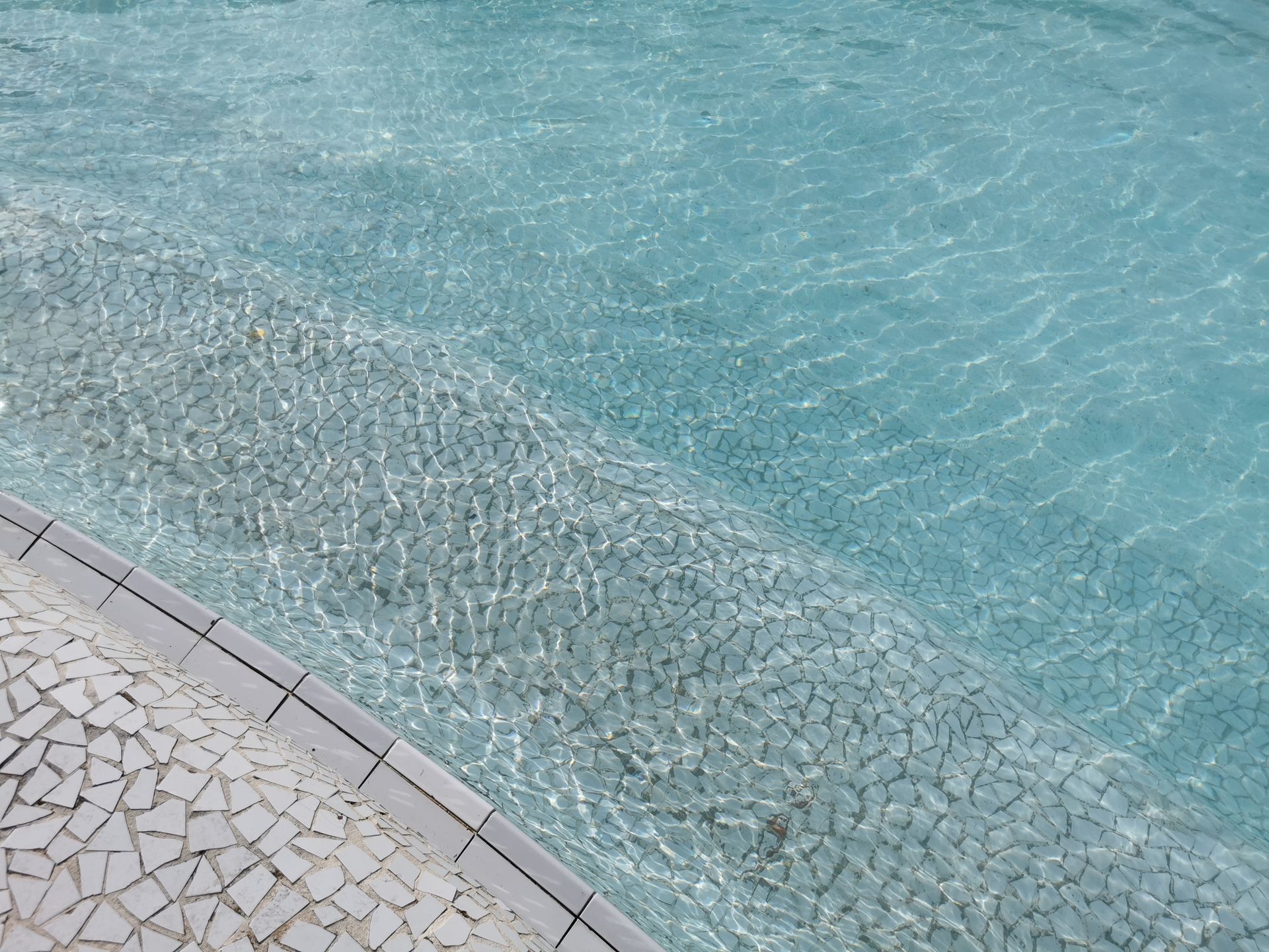 A close-up of a swimming pool with a tiled edge