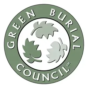 Green Burial Council circular logo with three stylized leaves in green and gray.