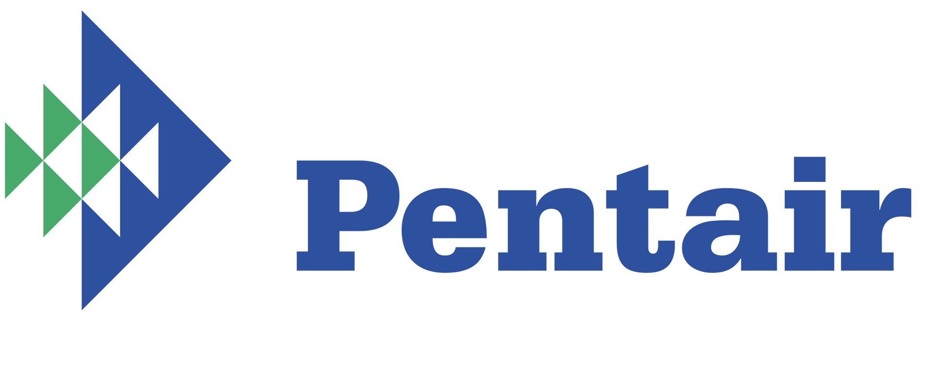 Logo Pentair : symbole de poisson bleu et vert avec le nom de l’entreprise en bleu.