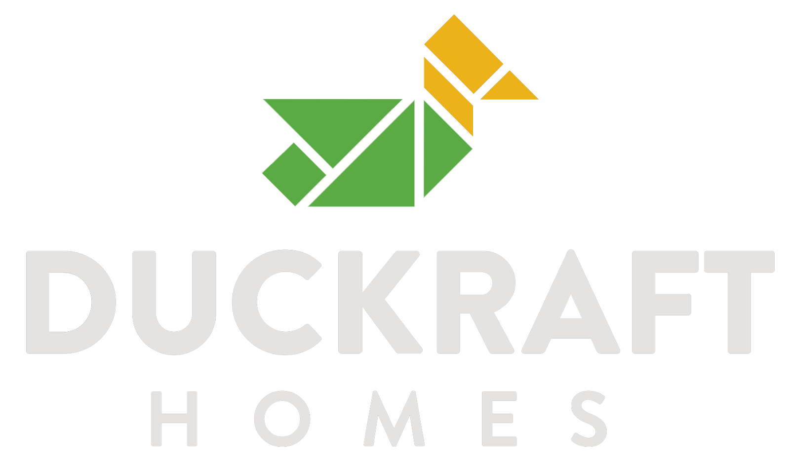 Duckraft Homes logo with green and yellow geometric bird icon above gray text