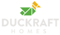 Duckraft Homes logo with green and yellow geometric bird icon above gray text