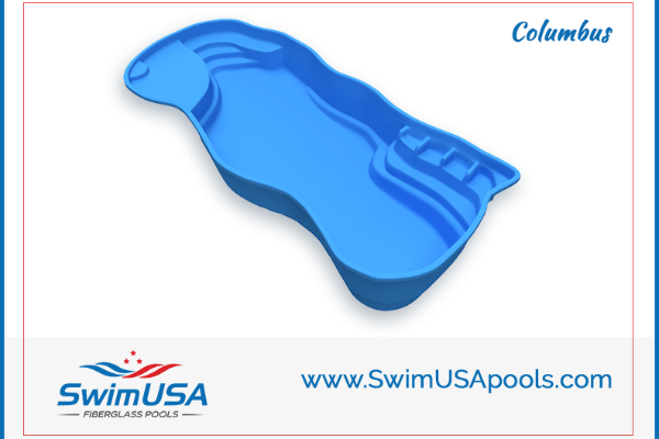 Blue Columbus swim platform with SwimUSA logo and website on white background