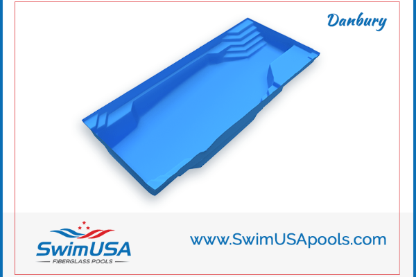 Blue rectangular pool cover with raised edges, labeled “Dunbar” and SwimUSA Pools branding