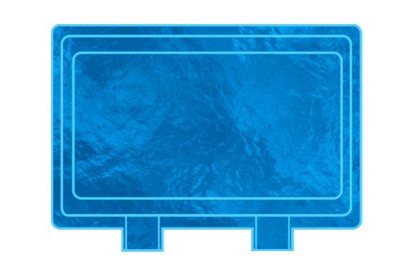 Blue neon-style rectangular sign with two bottom brackets and a blank center panel