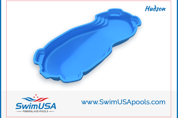 Blue swimming pool cover with SwinUSA logo and website on white background