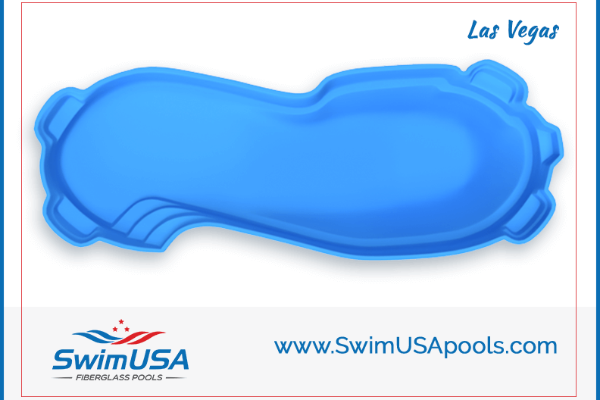 Blue swimming pool design with “Las Vegas,” SwimUSA logo, and website URL