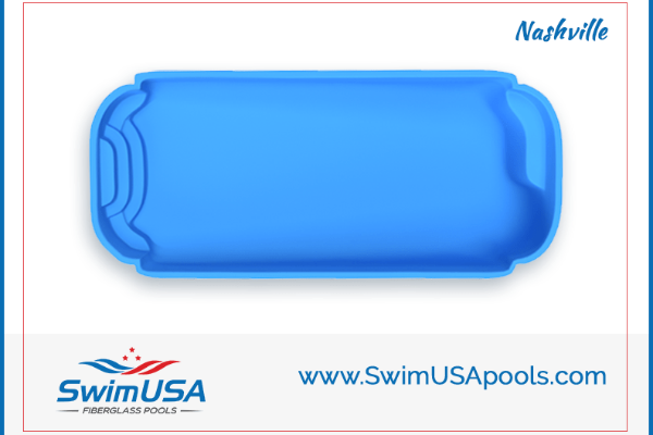Blue inflatable pool with SwimUSA logo and Nashville text on white background