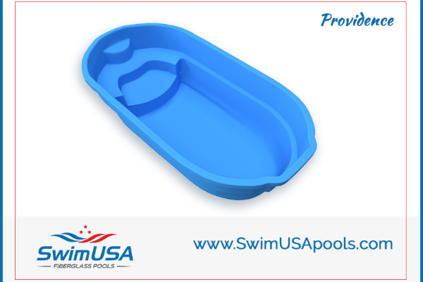Blue plastic pool or pond liner on white background, labeled “Providence” with SwimUSA branding.