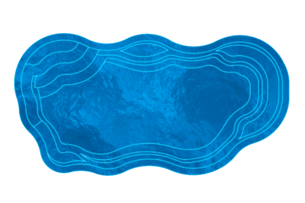 Blue abstract shape with layered contour lines on a white background