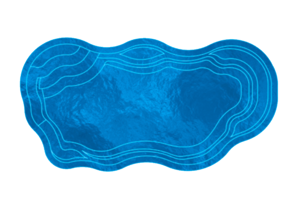 Blue abstract wavy shape with layered contour lines on a white background