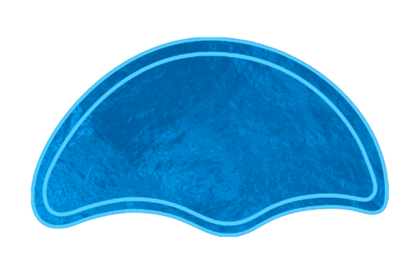 Blue half-moon shaped tanning ledge with a wavy bottom edge