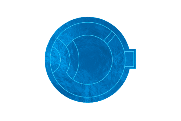 Blue circular tech icon with a small side tab on a white background
