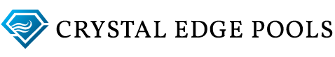 Crystal Edge Pools logo with blue geometric icon and black text on white background