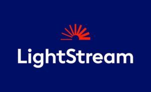 LightStream logo on blue background with red sunburst icon above white text