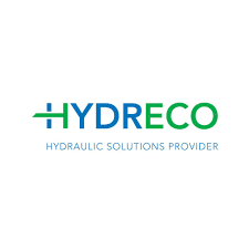 Logo per Hydreco: testo blu e verde con una linea orizzontale che forma una