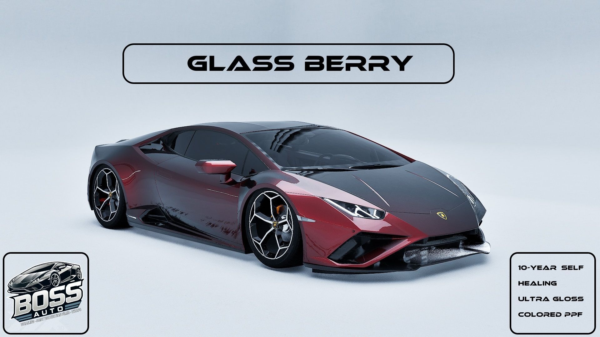 A red and black sports car with a glass berry paint job.