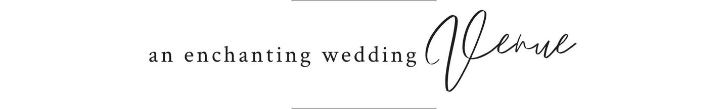 Wedding invitation banner reading “an enchanting wedding venue” on a white background