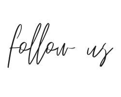 Handwritten black text reading “follow us” on a white background