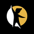 Black and white silhouette of a dancer in a yellow circle on a black background