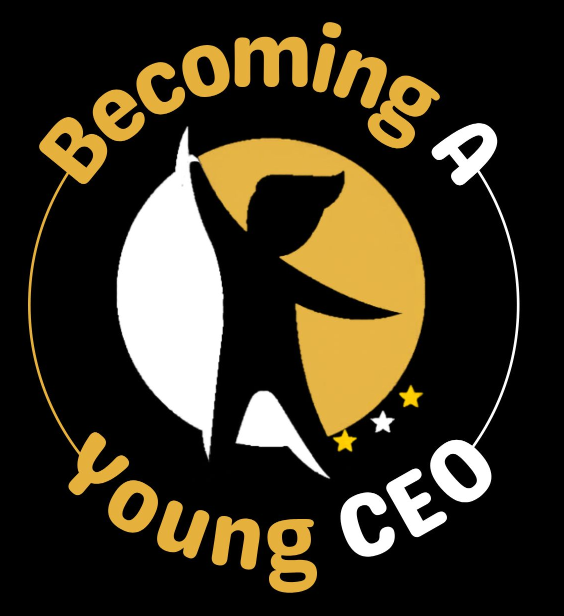 Logo with silhouetted figure and text &ldquo;Becoming a Young CEO&rdquo; in black, gold, and white.