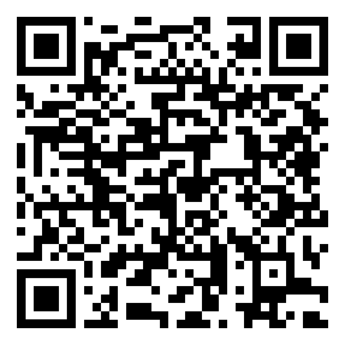 QR code with black and white square modules.