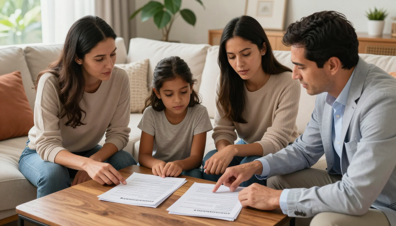 Familia colombiana revisando seguros generales en Colombia