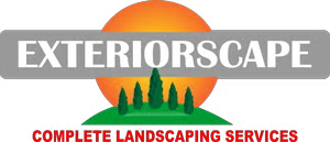 Exteriorscape logo with orange sun, green trees, and text &ldquo;Complete Landscaping Services&rdquo;
