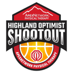 Logo for Highland Optimist Shootout basketball event, sponsored by ApexNetwork Physical Therapy.